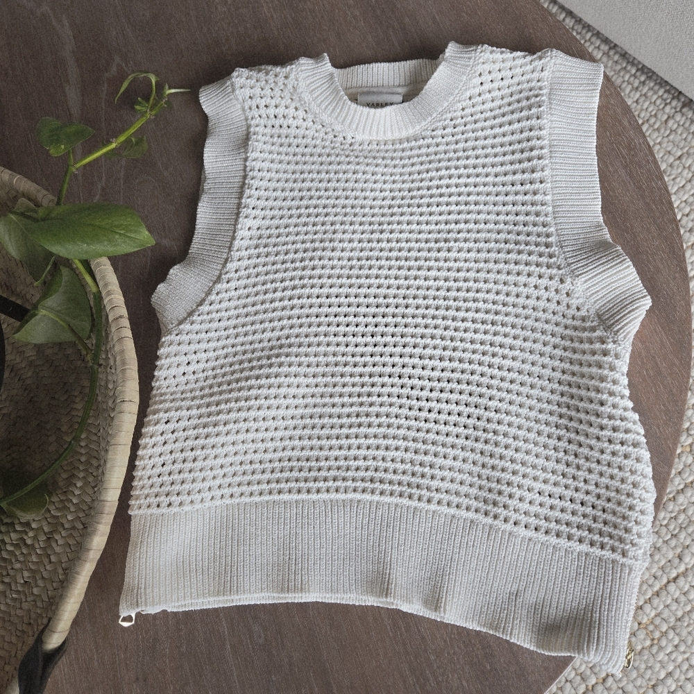 Varley Randal Crop Knit Tank Top Sweater S EUC Coastal Spring Crochet Parisian - Picture 2 of 16